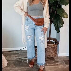 Levi's Blue Flare Wide Leg Jeans Distressed